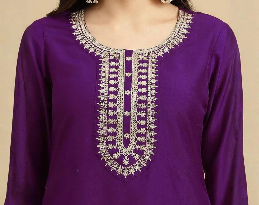 Regal Violet Rayon Suit with Contrast Cream Dupatta thumbnail 5