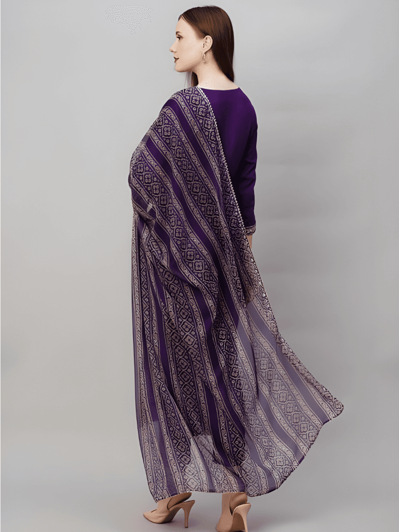 Modern Violet Rayon Suit with Geometric Print Dupatta thumbnail 4