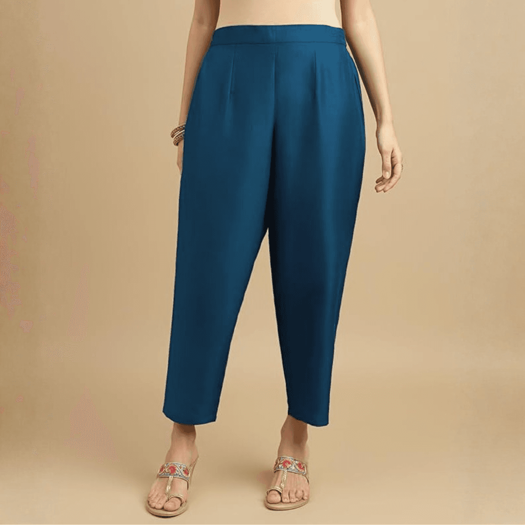 Peacock Blue Rayon Suit with White Floral Dupatta thumbnail 5