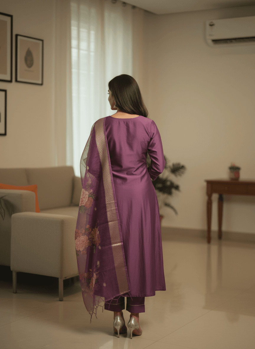 Radiant Purple Kurti Set with Cascading Floral Dupatta thumbnail 5