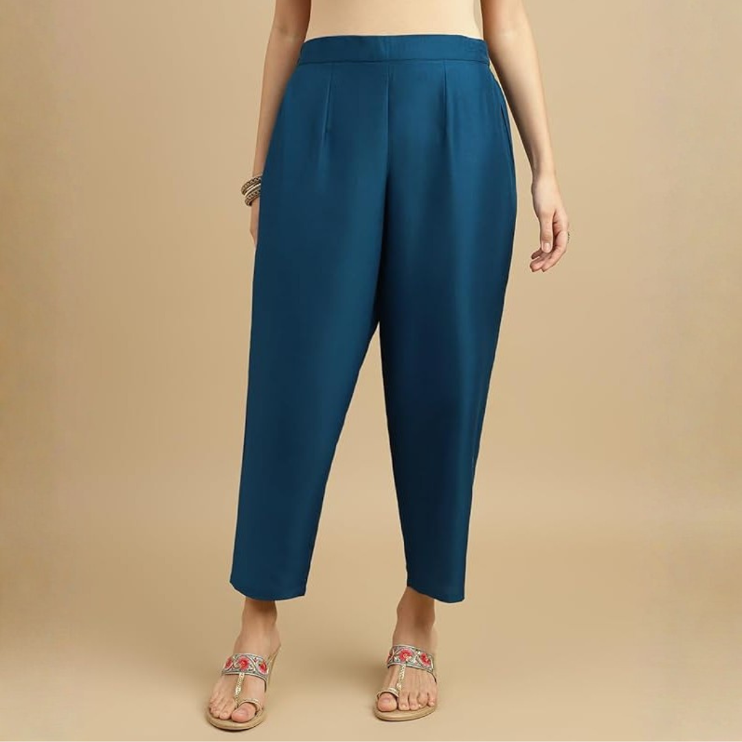 Peacock Blue Rayon Suit with White Floral Dupatta thumbnail 5