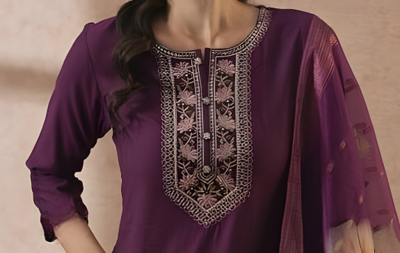 Deep Eggplant Purple Suit with Traditional Zari Work thumbnail 4